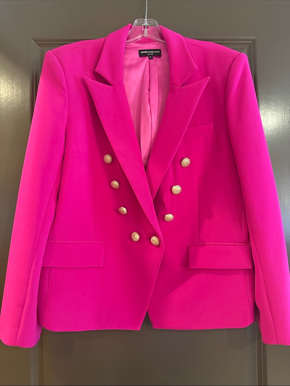 Generation Love Hot Pink Double-Breasted Blazer with Gold Buttons